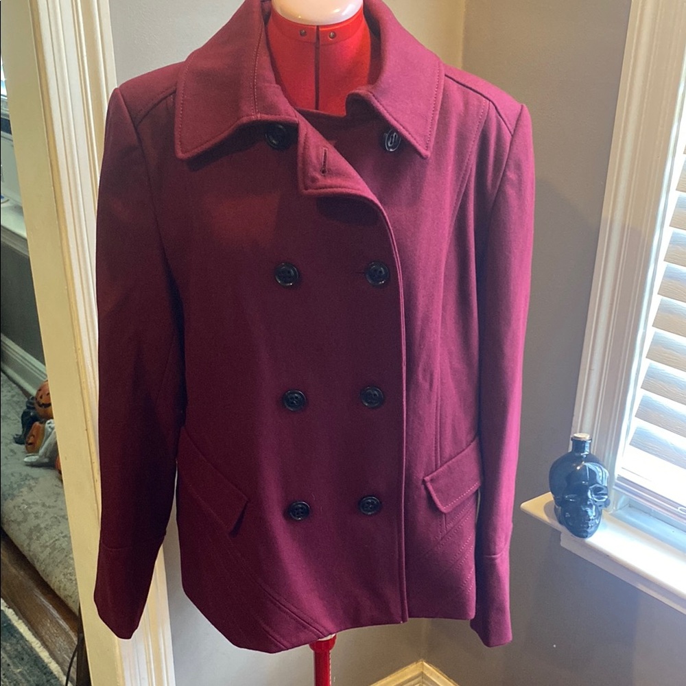 Apostrophe Maroon Pea Coat Classic Tailored Design